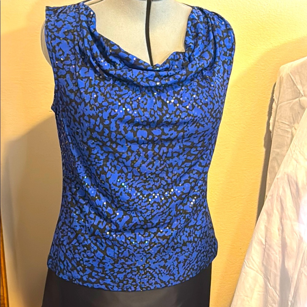 Dressbarn Royal Blue and Black Sequin Dressy Top